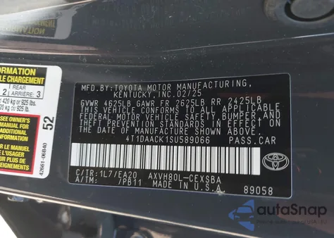 2025 Toyota Camry Se из США, поврежденный, VIN 4T1DAACK1SU589066